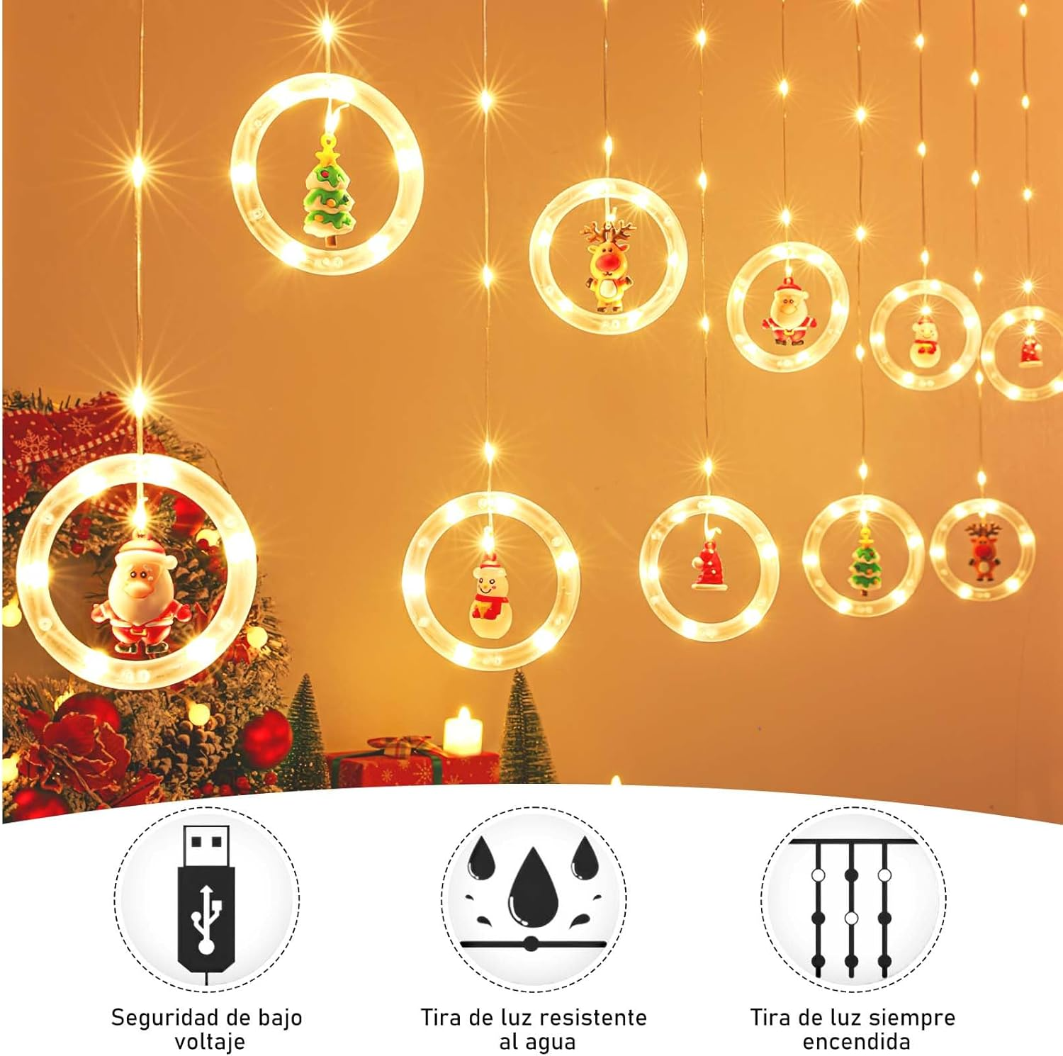 Serie de luz LED aros Navidad